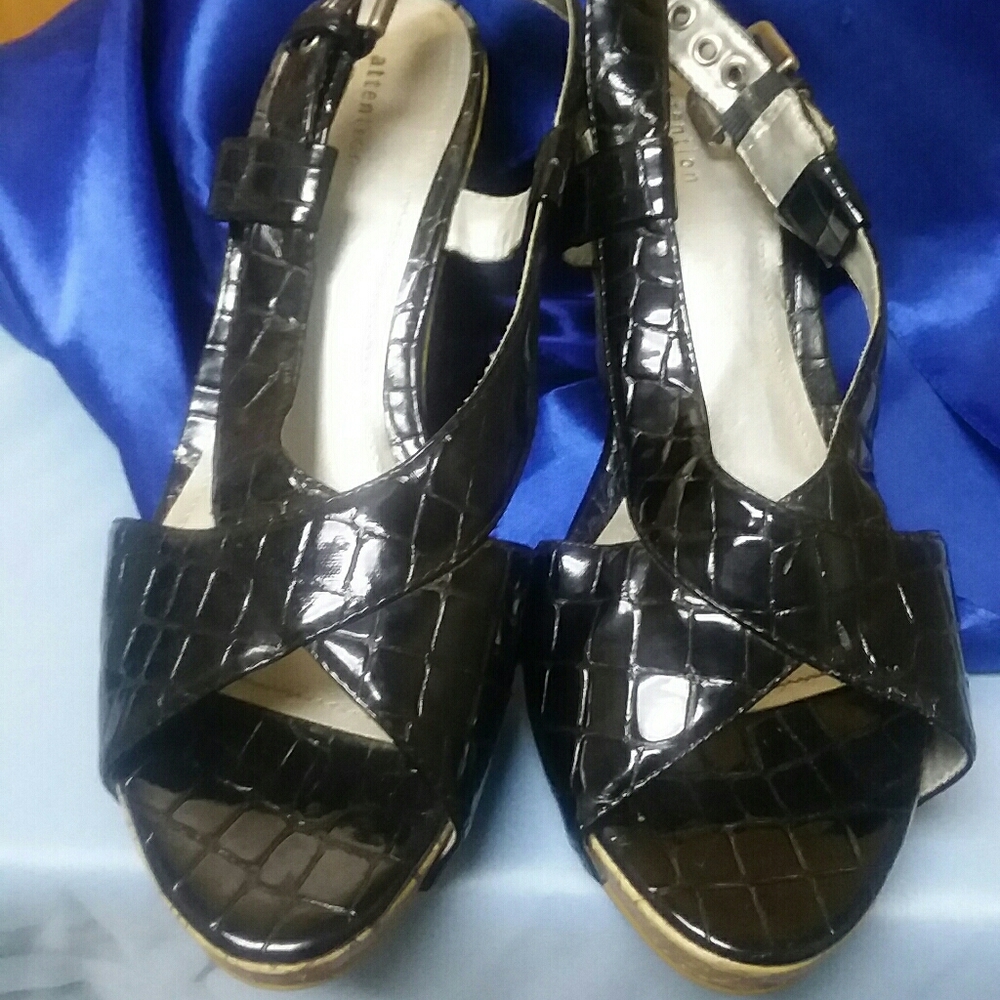 Black Patten Wedge Sandal